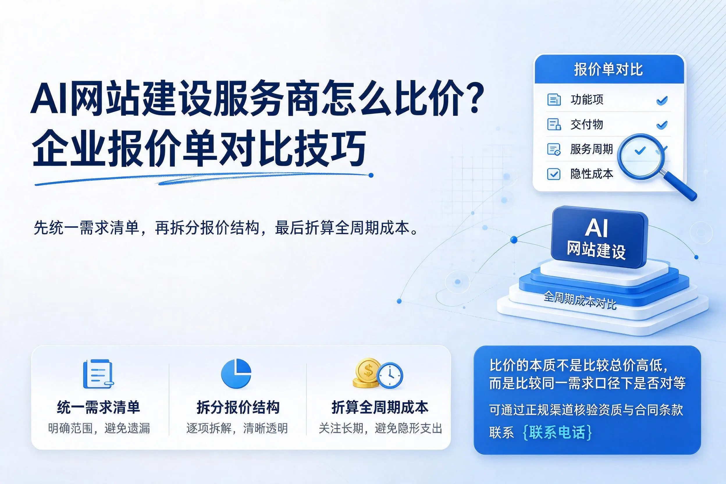 AI网站建设服务商怎么比价？临沧企业报价单对比技巧