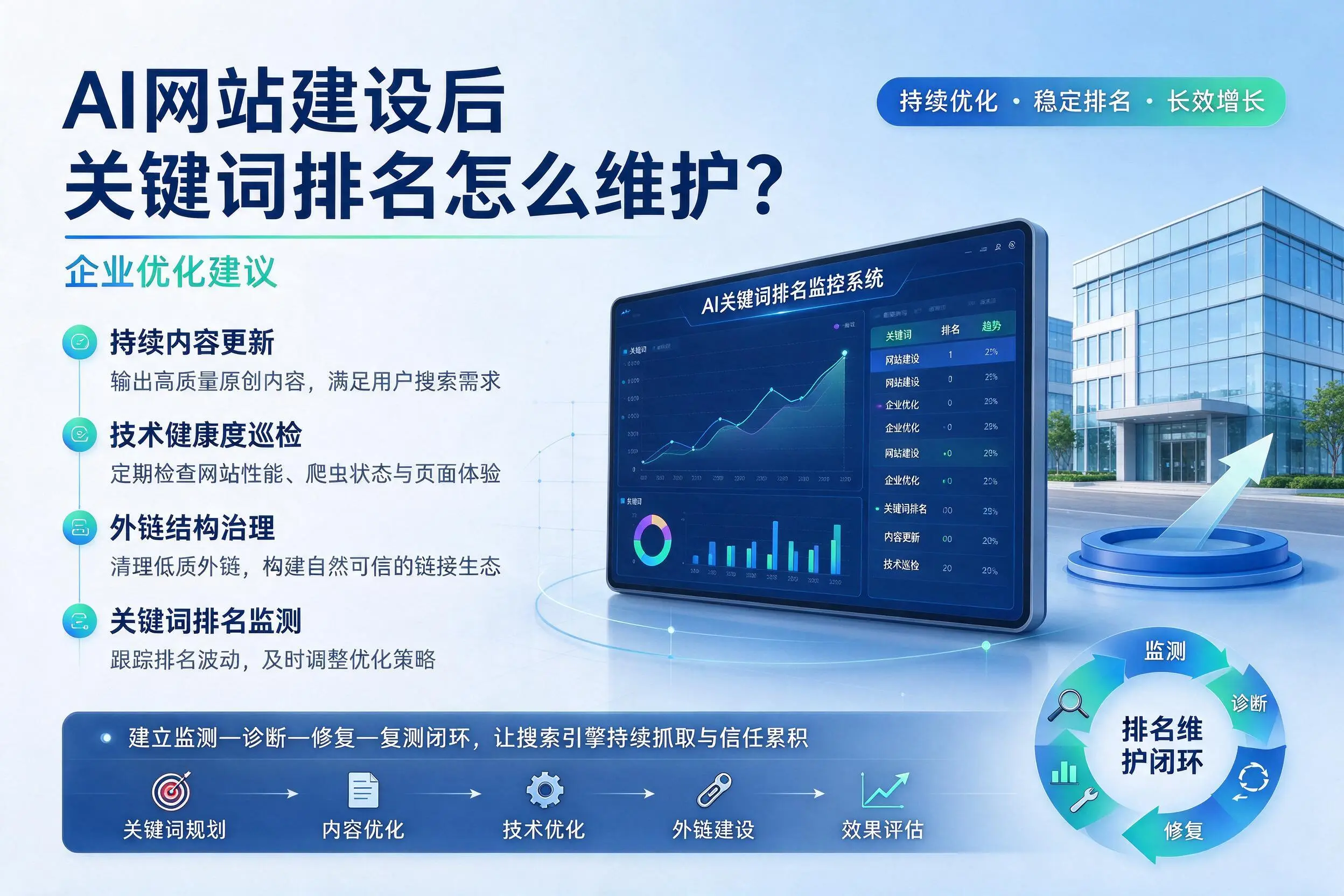 AI网站建设后关键词排名怎么维护?临沧企业优化建议